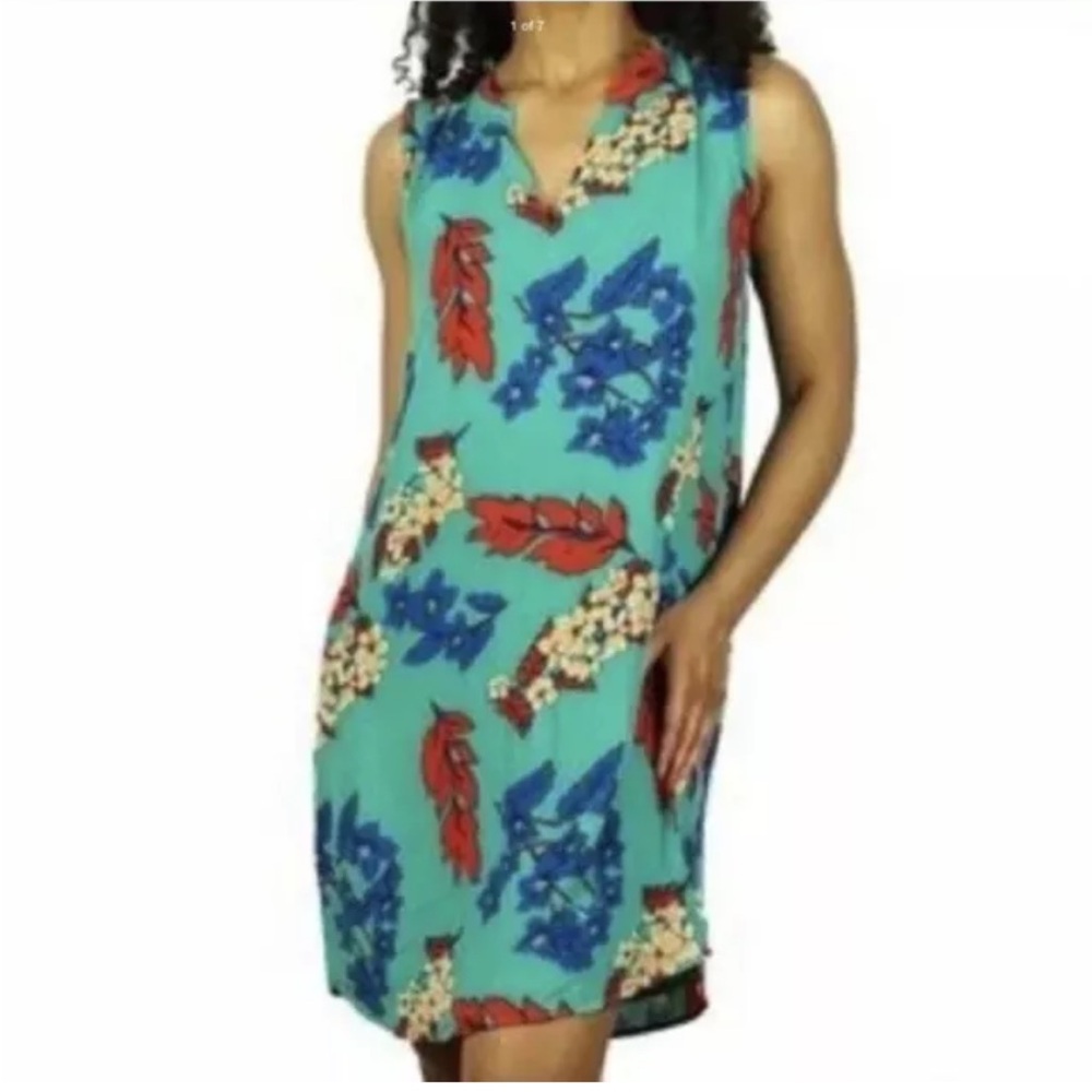 Tabitha Webb Sleeveless Floral Smocked Shoulder Shift Dress Green Sz 12